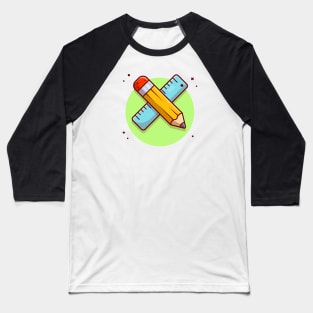 Pencil And Ruler Cartoon Vector Icon Illustration Baseball T-Shirt